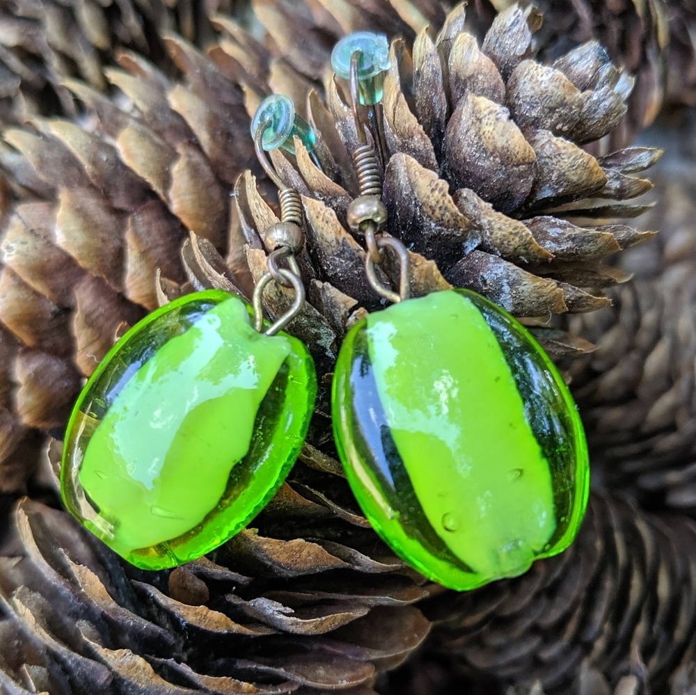 Green glass bead earrings